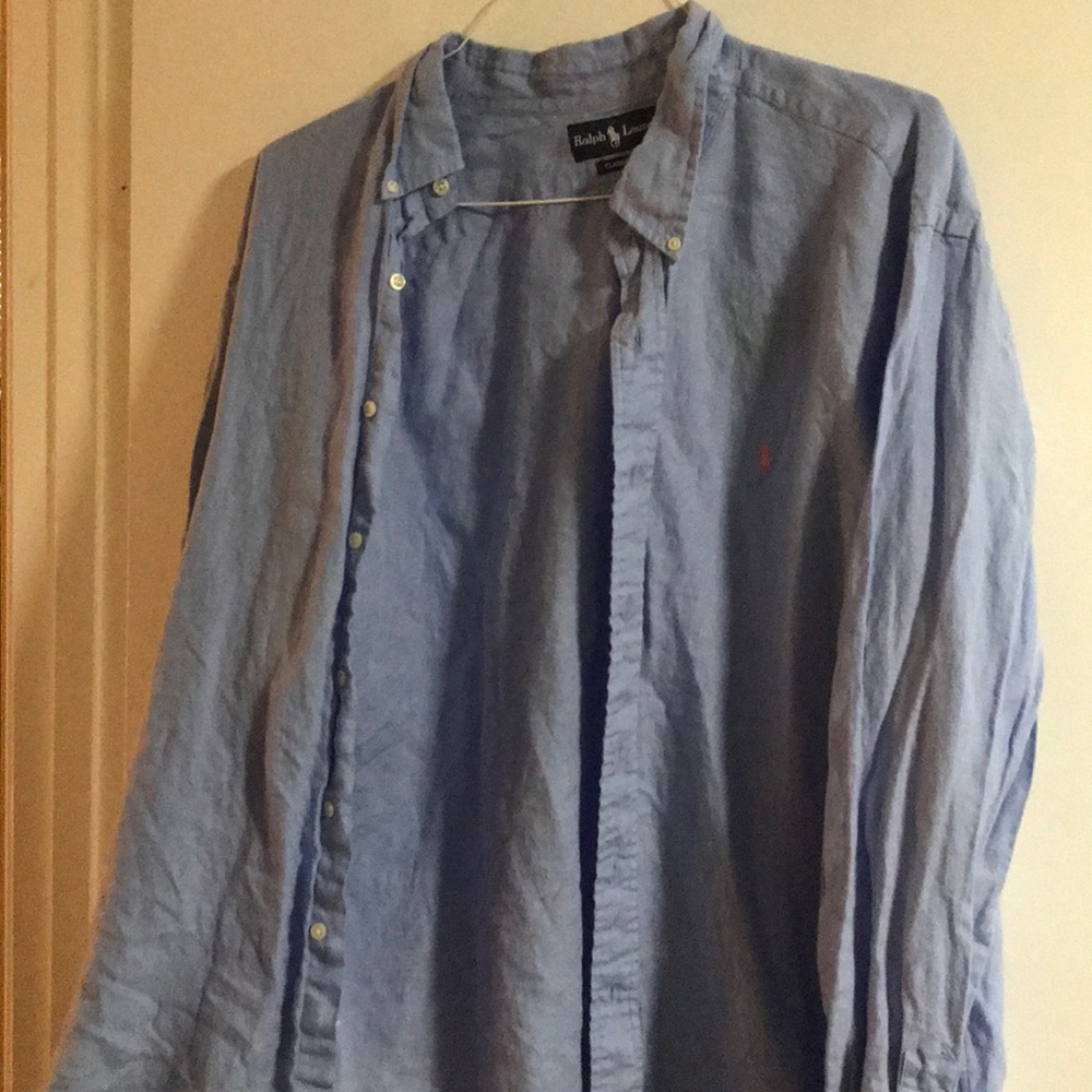 Men’s xxl blue linen polo by Ralph Lauren shirt